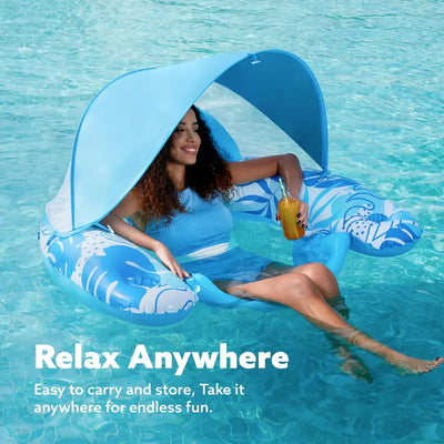 AquaLeaf Inflatable Swimming Lounger with Sunshade