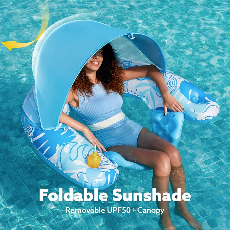 AquaLeaf Inflatable Swimming Lounger with Sunshade