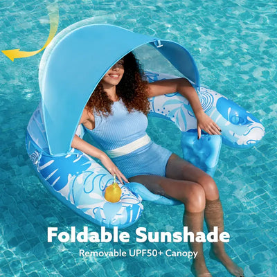 AquaLeaf Inflatable Swimming Lounger with Sunshade